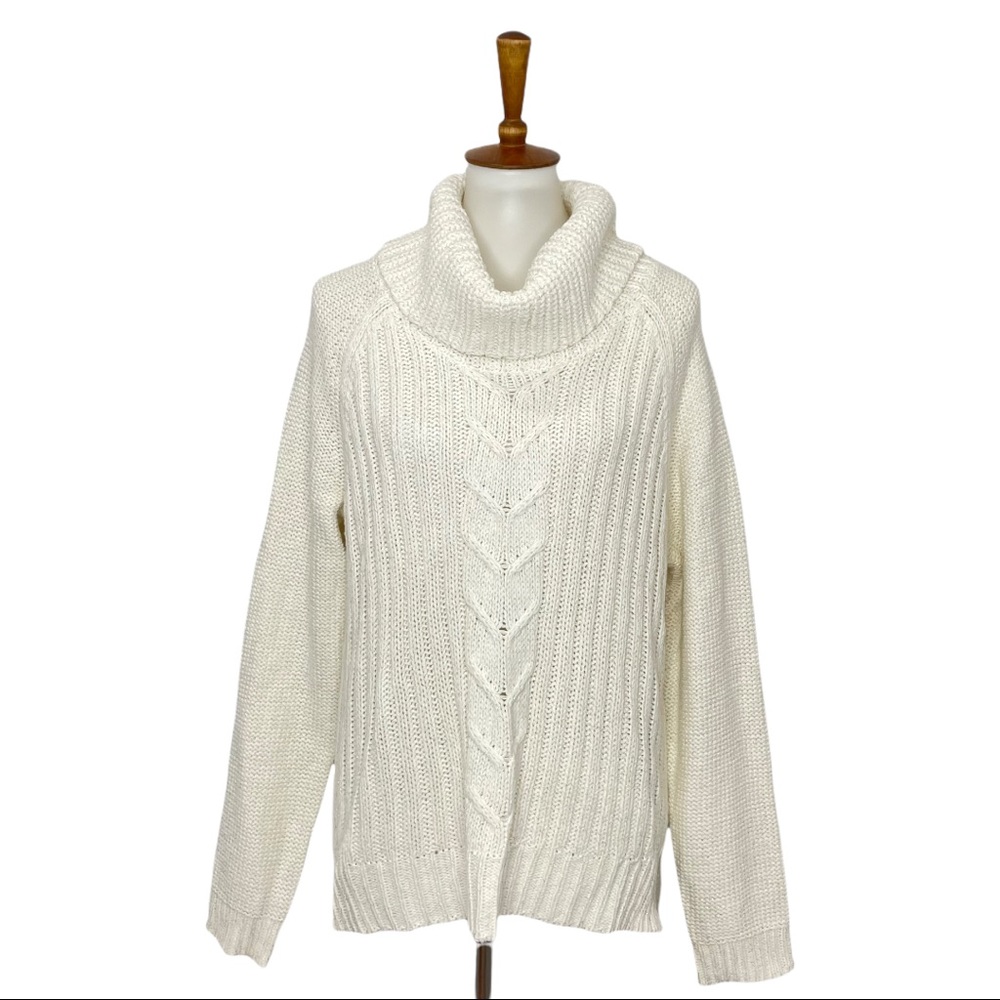 NWT a.n.a. Chunky Cowl Neck Sweater Ivory with Silver Threads Ivory Size XL